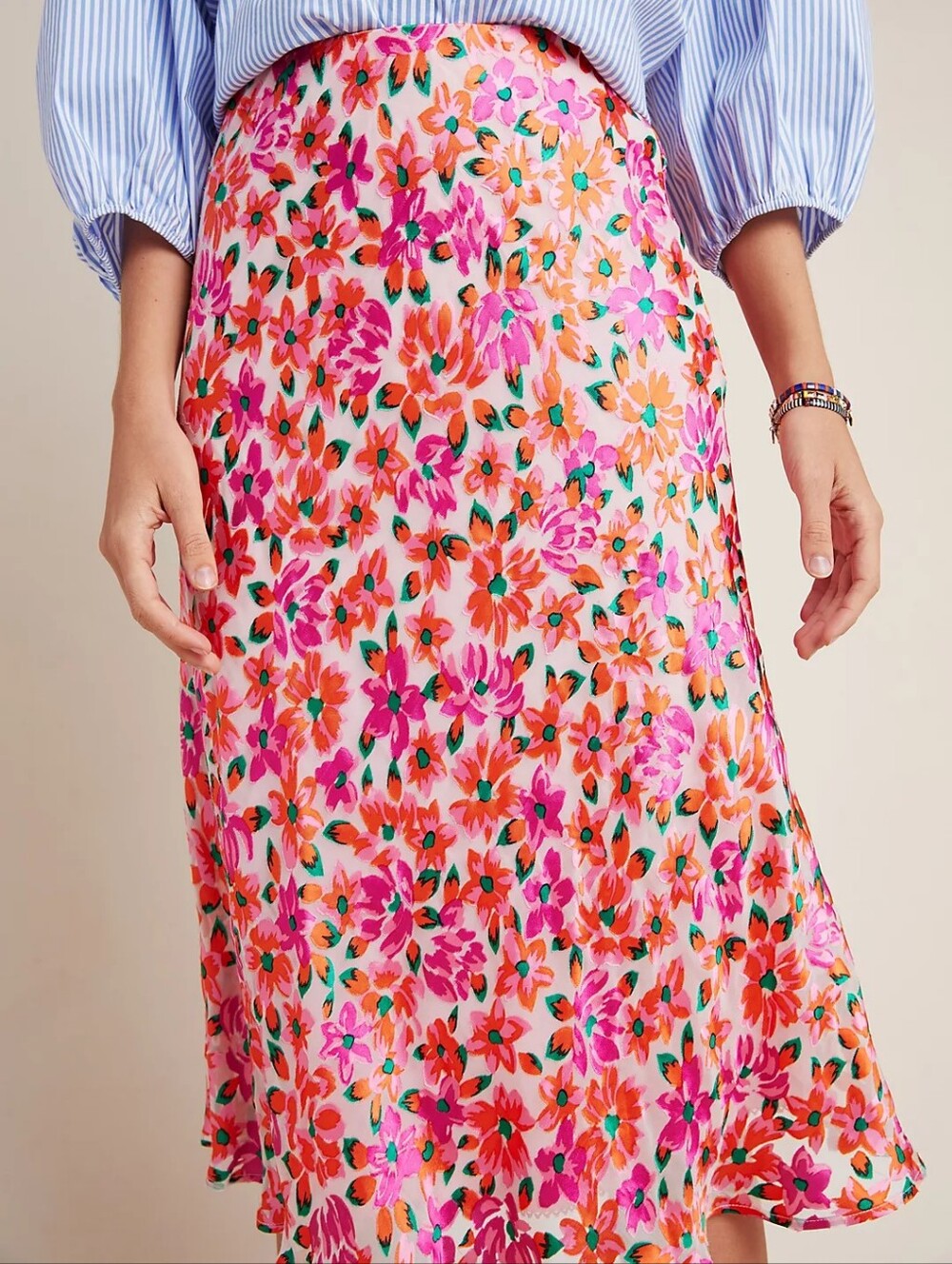Anthropologie Textured Floral Midi Skirt